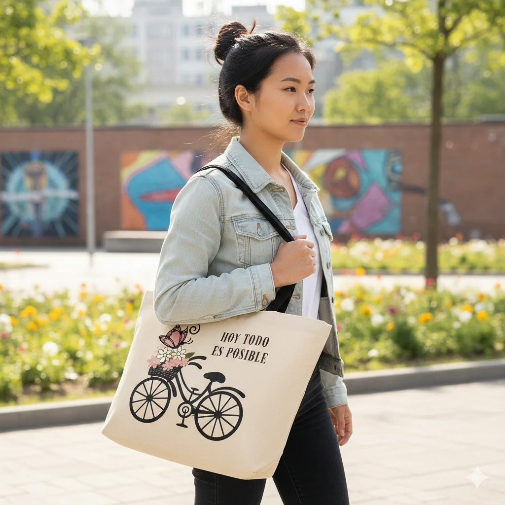 Bolsa ecológica minimalista con impresión limpia y duradera